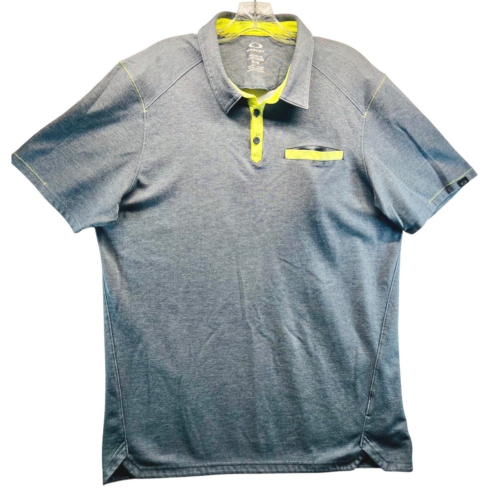 Oakley Mens XL GrayNeonYellow Tailored Fit Hydrolix Golf Polo Shirt Short Sleeve - Picture 3 of 11